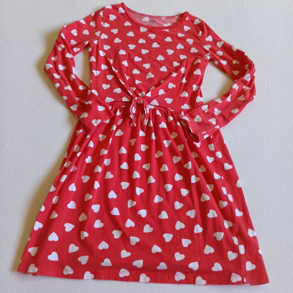 Carter’s Girls Size 12 Red Long Sleeve Heart Print Dress Valentine’s Day